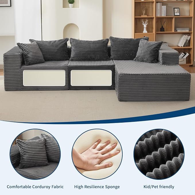 Hetoy Oversized L Shape Modular Sofa, Soft Modular Sectional Couch - Image 5