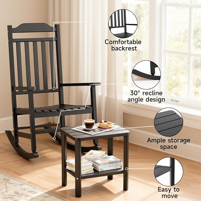 3 Piece Outdoor Rocking Bistro Set, Rocking Chairs Outdoor Furniture, Resin - Image 5