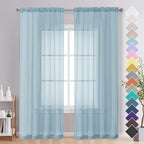 Sky Blue Sheer Curtains 84 Inches Long 2 Panels by OVZME