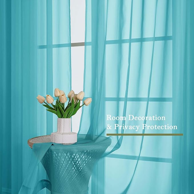 Turquoise Sheer Curtains 108 Inches Long 2 Pcs, Rustic Farmhouse Dual Rod - Image 4