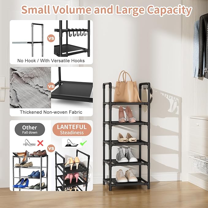 LANTEFUL Narrow Shoe Rack 5 Tier Shoe Shelf Storage - Image 6