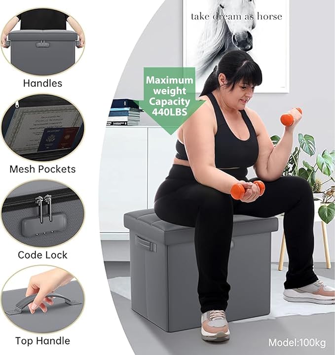 DocSafe Storage Ottoman with Lock, Fireproof Folding Ottoman Foot Rest Stool - Image 6