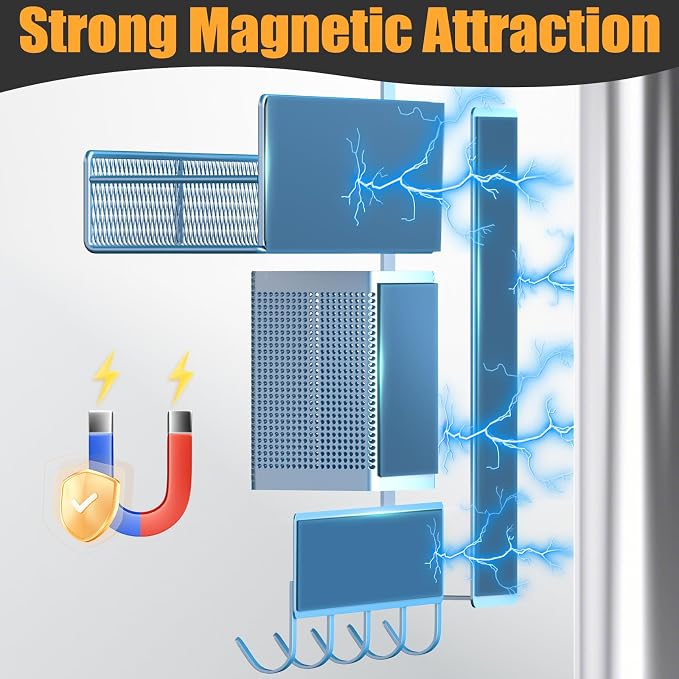 Magnetic Spice Rack for Refrigerator, 7 Pack Metal Magnetic Shelf Blue - Image 3