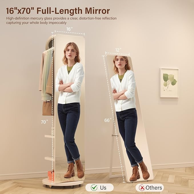 Muwuele Solid Wood Full Length Mirror Coat Rack, Floor Mirror - Image 5