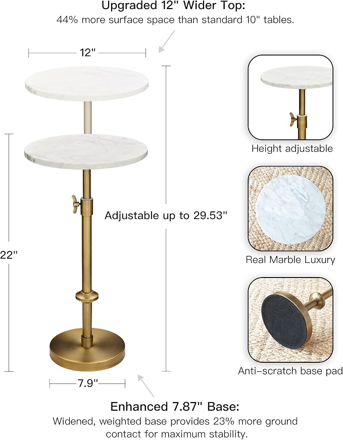 Adjustable-Height Marble Drink Table - Image 2