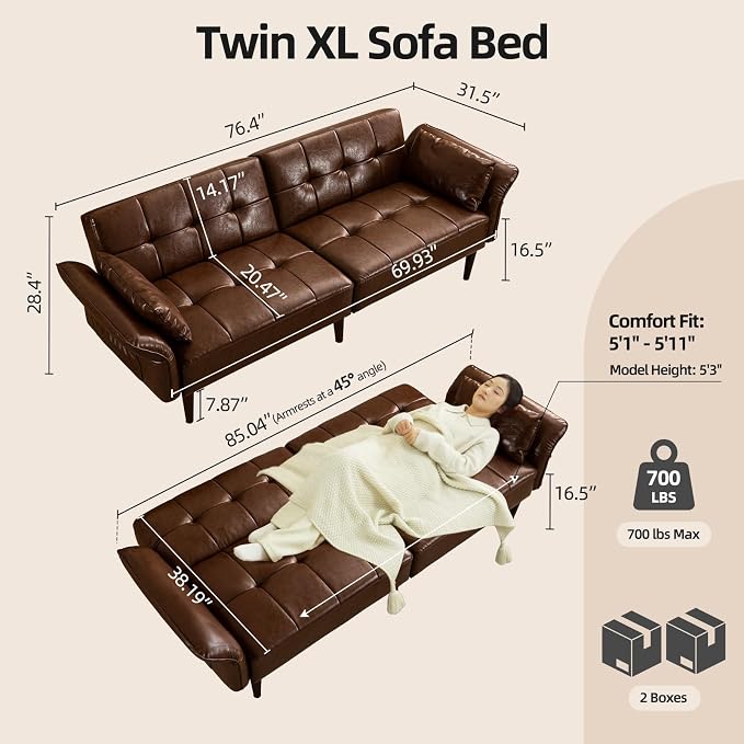 HALLYBEE Futon Sofa Bed, Sleeper Sofa, Small Couch - Image 2