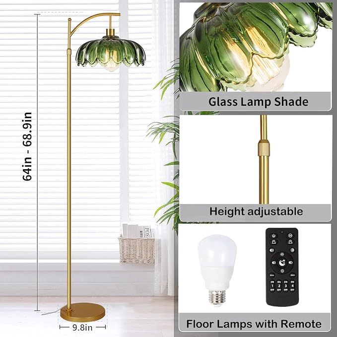 QIYIZM Glass Floor Lamp for Living Room, Mid Century Modern Brass Tall Lamp - Image 5
