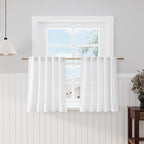 White Linen Cafe Curtains 30 Inch Length Privacy Light Filtering Semi Sheer by Nanspring