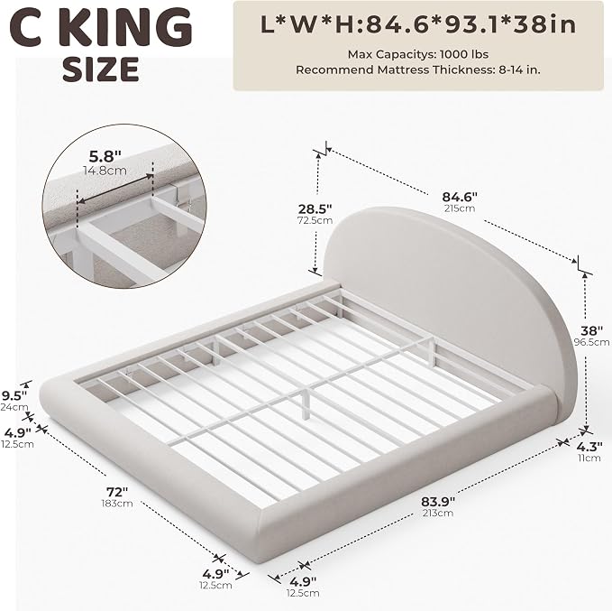 RECCI AirFrame Half-Moon Upholstered California King Platform Bed Frame - Image 2