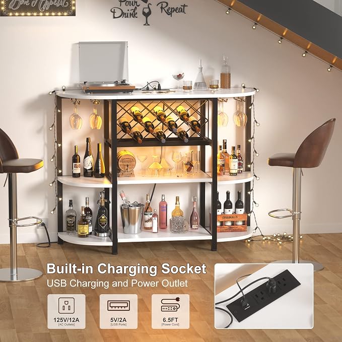 Unikito Bar Table Cabinet with Charging Station, Wine Rack Table with LED Light - Image 6