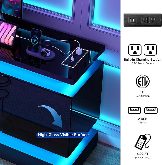 chartustriable 71IN LED TV Stands w/40 inch Fireplace Power Outlet - Image 6
