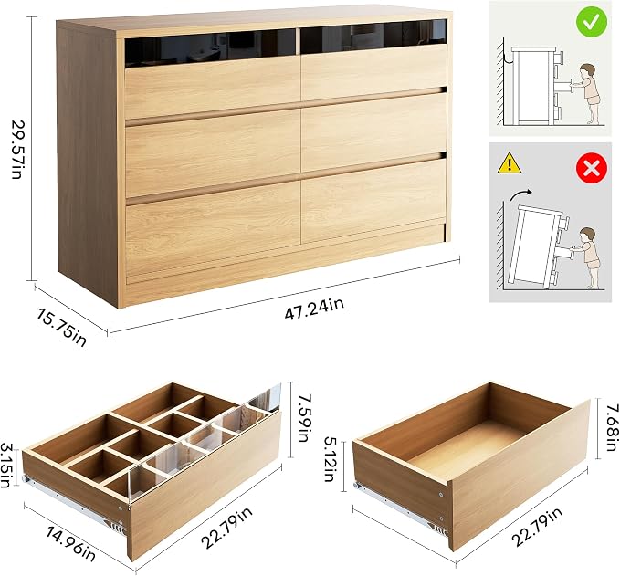 Jocoevol Modern LED 6 Drawer Dresser - Image 2