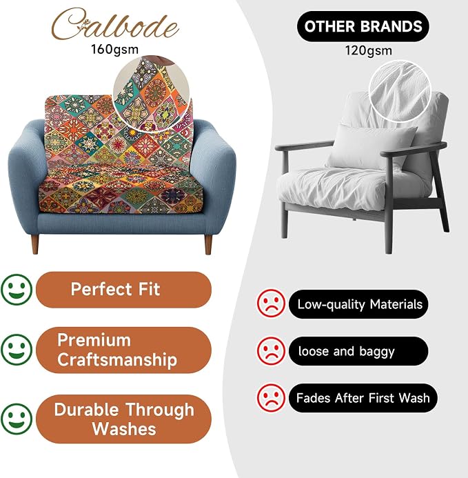 CALBODE 12Pcs Stretch Patio Cushion Cover, Bohemian Geometric Pattern | - Image 5