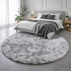 Amdrebio Tie-Dyed Light Grey Fluffy Round Rug 4Ft - Image 3