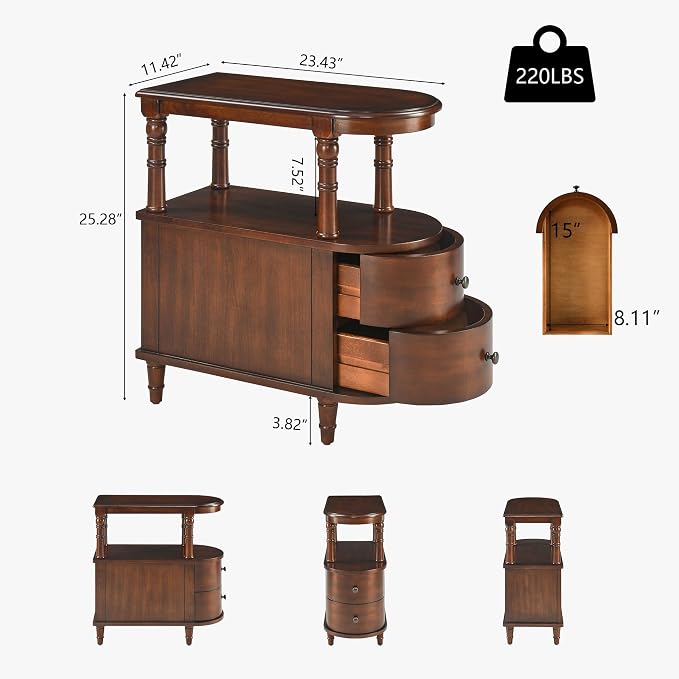 Narrow End Table with 2 Storage Drawers, Retro Vintage Sofa Beside Table - Image 2