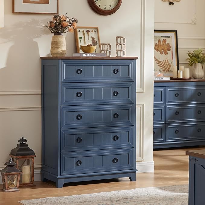 Joaxswe Farmhouse 5 Drawer Dresser - Image 9
