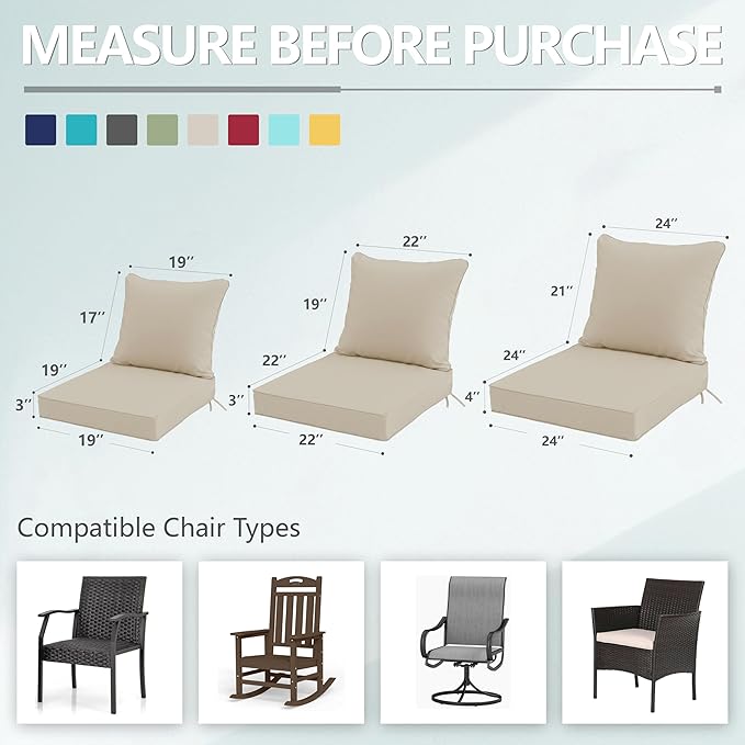 24x24 Inch Outdoor Chair Cushions Set of 4, Patio Furniture Cushions - Image 7