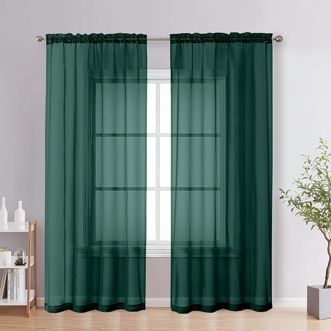 Hunter Green Sheer Curtains 72 Inches Long 2 Panels by OVZME