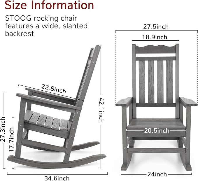 Stoog Outdoor & Indoor Rocking Chairs Set of 2, All-Weather Porch Rocker - Image 3