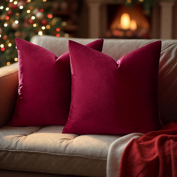 GIGIZAZA Burgundy Velvet Pillow Covers 20x20 Decorative Pillows Pack of 2 | Red - Image 7