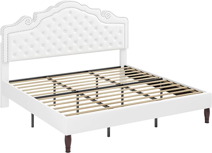 Allewie King Bed Frame with Adjustable Velvet Tiara Headboard, Upholstered - Image 9