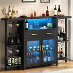Loomie Bar Table Cabinet with LED Lights & Drawer, 8-Tier Wine Bar Cabinet with - Image 3