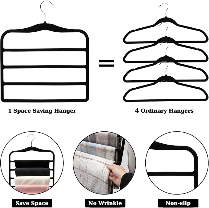 Closet Organizers and Storage, 2 Pack Pants-Hanger-Space-Saving, Velvet Clothes - Image 6