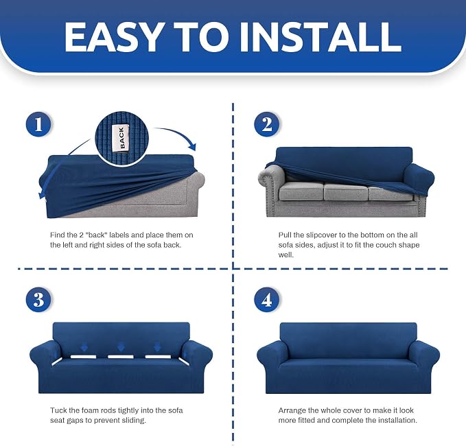 Stretch Chair Sofa Slipcover, Single Couch Cover, Classic Blue | 1-Piece - Image 5