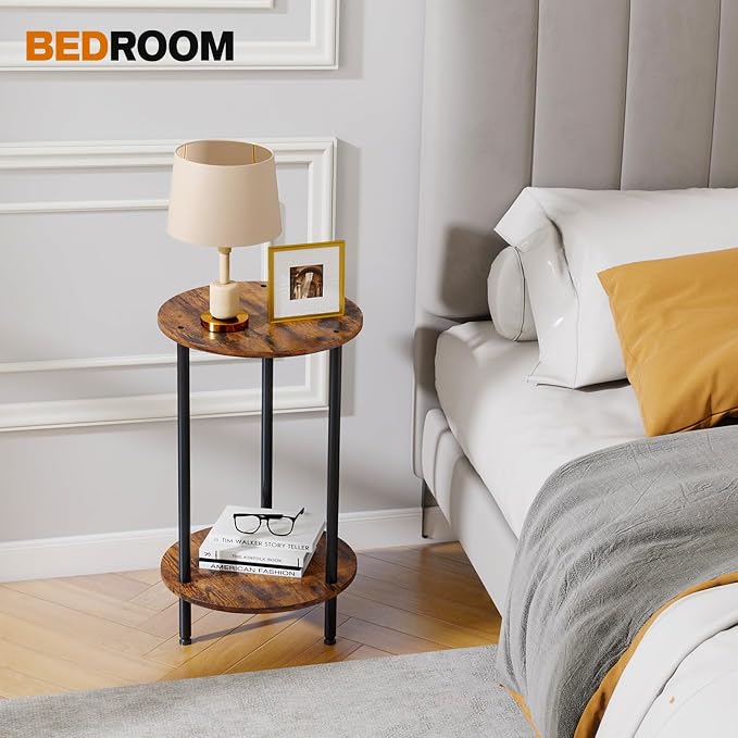 Small Round Side Table, 2-Tier Modern Accent/Bedside Table - Image 3