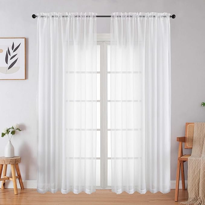 White Sheer Curtains 84 Inches Long 2 Panels Set by WelvetBLK