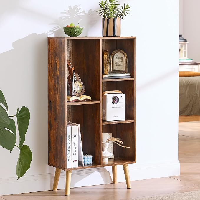 LEYAOYAO 5 Cube Small Bookshelf, 3 Tier Mid-Century Bookcase - Image 9