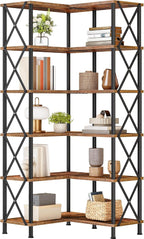 HOOBRO Corner Bookshelf, 6-Tier L-Shaped Bookcase, Industrial Open Display - Image 9