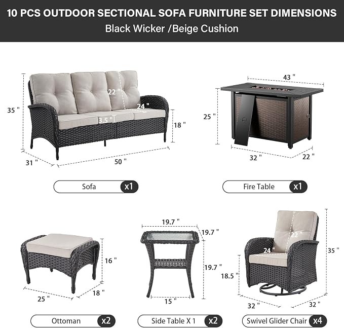 Belord Expansive 10 Pieces Outdoor Patio Furniture Set - Image 2