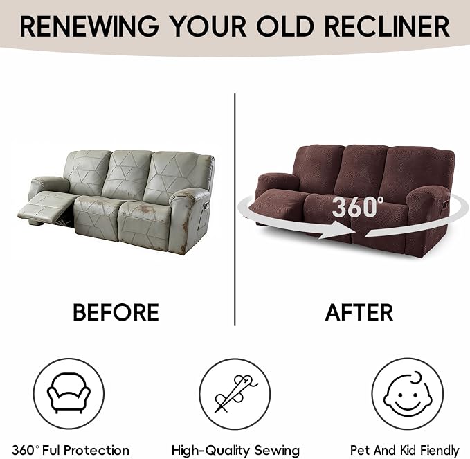 5-Piece Recliner Sofa Covers, Stretch Geometric Strokes Jacquard Recliner Sofa - Image 6