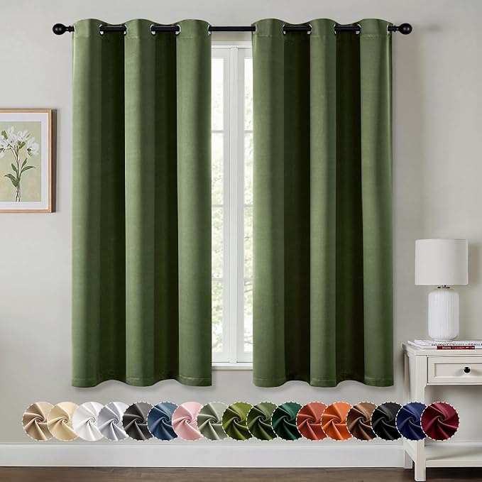 MIULEE Blackout Curtains for Bedroom 2 Panels 34 x 45 Inch Long Olive Green | by MIULEE