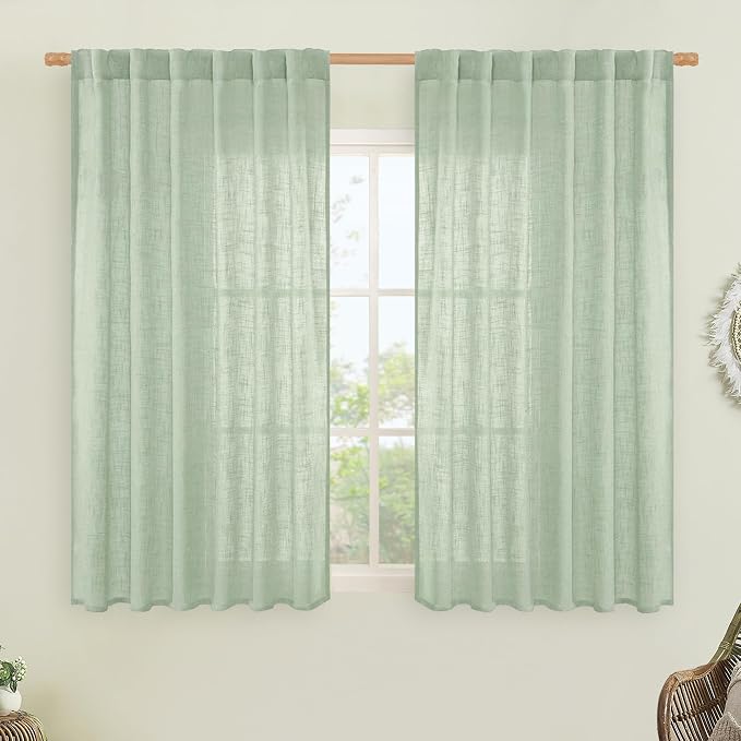 Fresh Green Linen Curtains 54 Inch Length by LAMIT