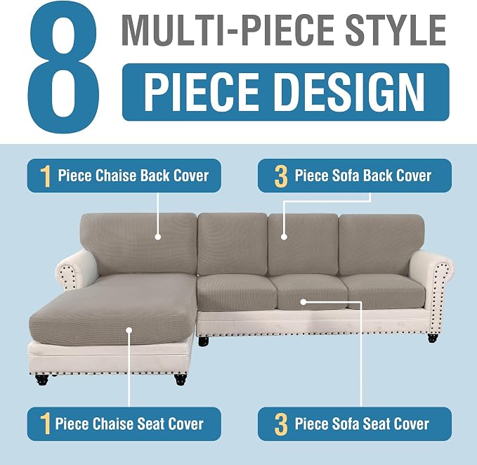 H.VERSAILTEX Sectional Couch Covers 8 Pieces Stretch Sofa Covers - Image 3