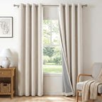 100% Blackout Linen Textured Curtains 90 Inch Long, Light Blocking, Thermal by 100BlackoutShield