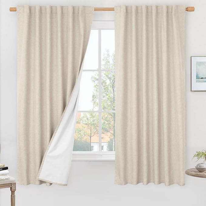 100% Blackout Oatmeal Linen Curtains by LAMIT