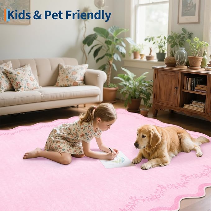 GarveeHome 5x7 Scalloped Area Rug Pink Washable Bedroom Living Room Rug | Soft - Image 7