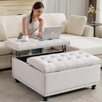 Tbfit Large Square Storage Ottoman Bench, Tufted Upholstered Coffee Table by TBfit