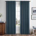 MIULEE 100% Blackout Linen Curtains 42 x 63 Inch Navy Blue 2 Panels | Thermal by MIULEE