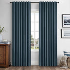MIULEE 100% Blackout Linen Curtains 42 x 63 Inch Navy Blue 2 Panels | Thermal by MIULEE