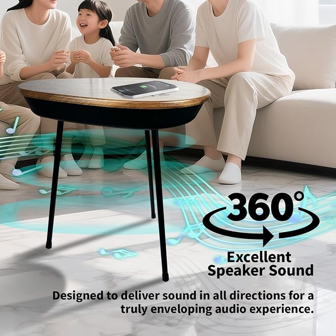Smart Side Table with Bluetooth Speaker & Wireless Charging Modern End Table - Image 7