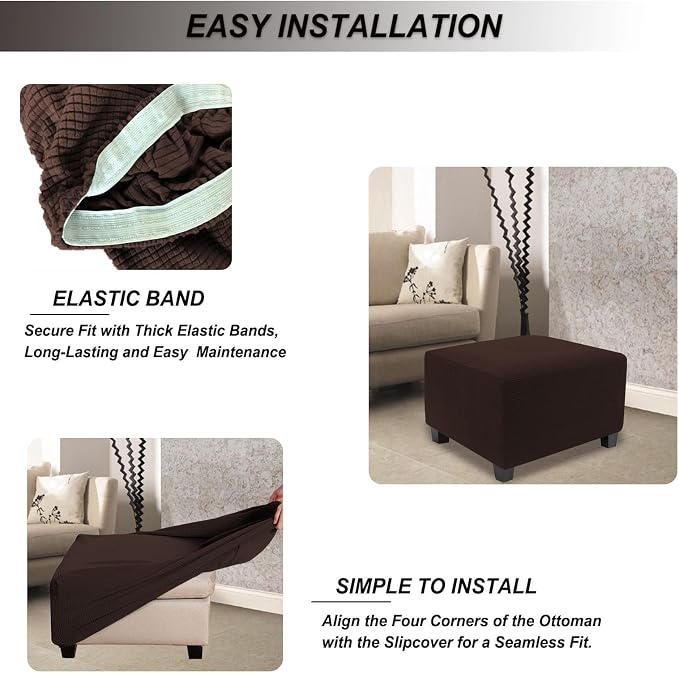 NeColorLife Stretch Ottoman Cover Square Soft Knitted Jacquard Washable Thick - Image 5