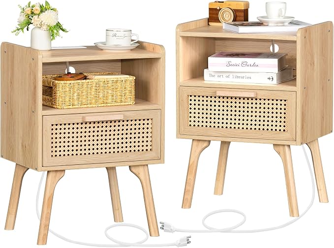 Lerliuo Rattan Nightstands Set of 2 by Lerliuo