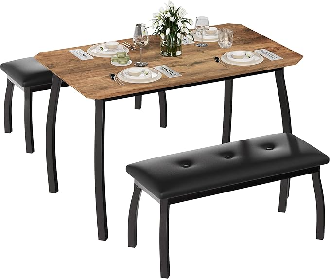 Dining Table for 4, 3-Piece Kitchen Table Set for 4 by IDEALHOUSE