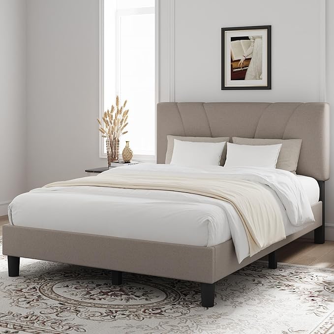 Novilla Queen Bed Frame with Headboard, Bed Frame Queen Size with Wood Slats - Image 3