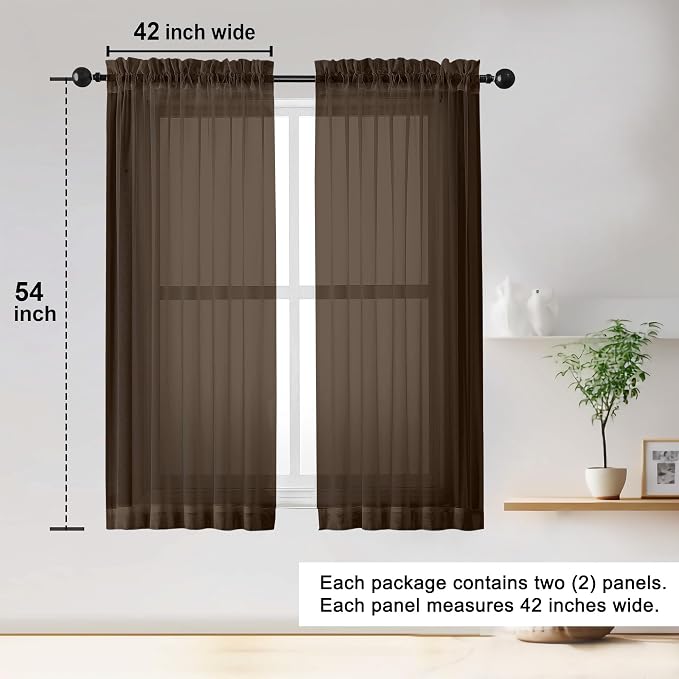 Sheer Curtains 54 inches Long for Living Room Bedroom, Rod Pocket Light - Image 2