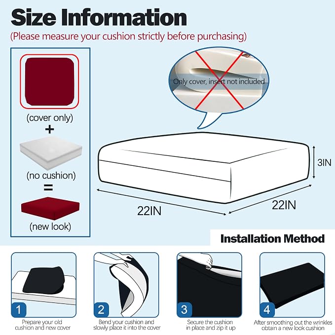 Sqodok Patio Cushion Cover 22x22 inch, Outdoor Seat Cushion Slip Cover - Image 2